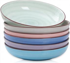 img 4 attached to Colorful And Convenient: Selamica Porcelain Salad Pasta Bowls Set With Gradient Coloring For Microwave And Dishwasher Use, 26 Ounce Capacity And Stackable Design - Set Of 6