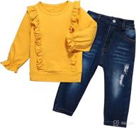 leopard ruffle top denim ripped jeans toddler girl clothes baby outfits sets 2pcs 2t-5t логотип