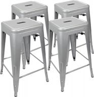 set of 4 urbanmod 24-inch metal barstools - modern and industrial counter-height backless bar stools for kitchen island, patio, restaurant, and home - heavy duty and stackable (silver) logo