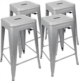 img 4 attached to Set Of 4 UrbanMod 24-Inch Metal Barstools - Modern And Industrial Counter-Height Backless Bar Stools For Kitchen Island, Patio, Restaurant, And Home - Heavy Duty And Stackable (Silver)