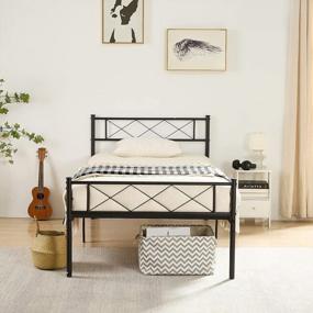 img 1 attached to VECELO Twin Metal Platform Bed Frame With Headboard & Footboard: Sturdy, Easy-To-Assemble Mattress Foundation For Firm Support In Sleek Black Finish