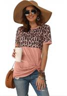 aoymay women's leopard print short sleeve round neck t-shirt blouse loose fit tie front top logo