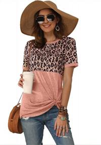 img 4 attached to Aoymay Women'S Leopard Print Short Sleeve Round Neck T-Shirt Blouse Loose Fit Tie Front Top