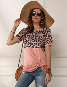 img 1 attached to Aoymay Women'S Leopard Print Short Sleeve Round Neck T-Shirt Blouse Loose Fit Tie Front Top