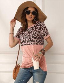 img 3 attached to Aoymay Women'S Leopard Print Short Sleeve Round Neck T-Shirt Blouse Loose Fit Tie Front Top