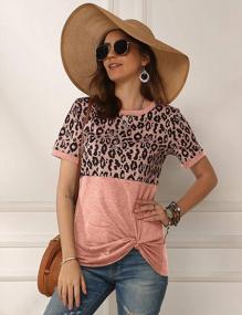 img 2 attached to Aoymay Women'S Leopard Print Short Sleeve Round Neck T-Shirt Blouse Loose Fit Tie Front Top