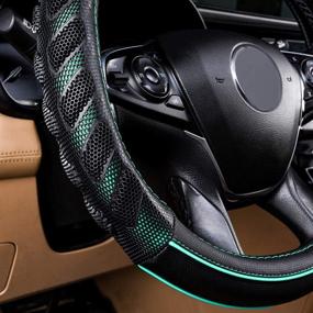 img 1 attached to Flying Banner Car Steering Wheel Cover Faux Leather Massage Universal Fit 3D Honeycomb Hole Anti-Slip Sporty 15 Inches (Mint Green Black)