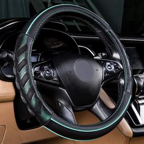 img 3 attached to Flying Banner Car Steering Wheel Cover Faux Leather Massage Universal Fit 3D Honeycomb Hole Anti-Slip Sporty 15 Inches (Mint Green Black)