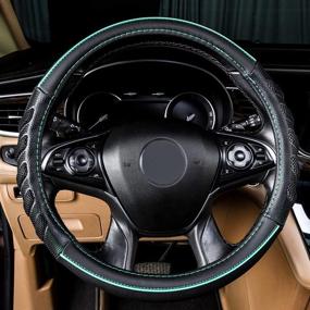 img 2 attached to Flying Banner Car Steering Wheel Cover Faux Leather Massage Universal Fit 3D Honeycomb Hole Anti-Slip Sporty 15 Inches (Mint Green Black)