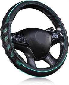 img 4 attached to Flying Banner Car Steering Wheel Cover Faux Leather Massage Universal Fit 3D Honeycomb Hole Anti-Slip Sporty 15 Inches (Mint Green Black)