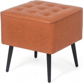 img 4 attached to Square Tufted Footrest Ottoman With Legs - Joveco Fabric Footstool For Living Room, Bedroom Chair (Orange)