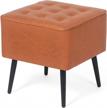 square tufted footrest ottoman with legs - joveco fabric footstool for living room, bedroom chair (orange) logo