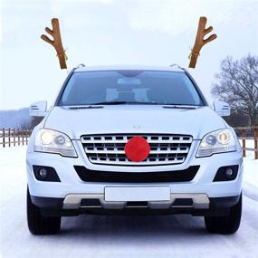 img 3 attached to 🦌 Poptrend Car Reindeer Antlers &amp; Nose Kit, Christmas Costume Auto Accessories with Window Roof-Top &amp; Front Grille Rudolf Reindeer Jingle Bell, Large Size in Brown+Red