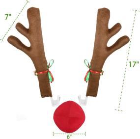 img 2 attached to 🦌 Poptrend Car Reindeer Antlers &amp; Nose Kit, Christmas Costume Auto Accessories with Window Roof-Top &amp; Front Grille Rudolf Reindeer Jingle Bell, Large Size in Brown+Red