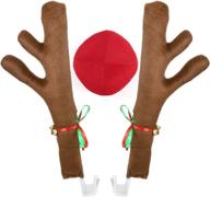 🦌 poptrend car reindeer antlers &amp; nose kit, christmas costume auto accessories with window roof-top &amp; front grille rudolf reindeer jingle bell, large size in brown+red logo