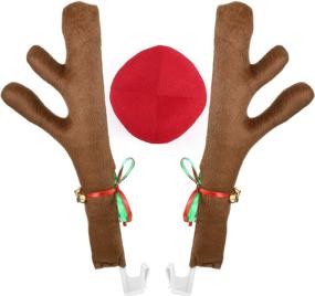 img 4 attached to 🦌 Poptrend Car Reindeer Antlers &amp; Nose Kit, Christmas Costume Auto Accessories with Window Roof-Top &amp; Front Grille Rudolf Reindeer Jingle Bell, Large Size in Brown+Red