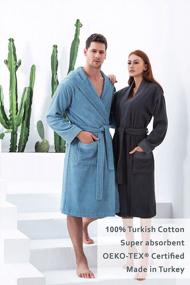 img 1 attached to OEKO-TEX® Certified Turkish Cotton Terry Men'S Hooded Bathrobe - Long Textured Kimono With Rice Weave Trim