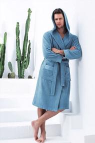 img 3 attached to Сертифицированный OEKO-TEX® турецкий хлопковый махровый мужской халат с капюшоном - длинное текстурированное кимоно с отделкой из рисовой ткани