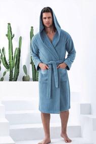 img 2 attached to Сертифицированный OEKO-TEX® турецкий хлопковый махровый мужской халат с капюшоном - длинное текстурированное кимоно с отделкой из рисовой ткани