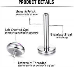 img 3 attached to Stylish And Secure: MILACOLATO'S 5-Piece Opal Labret Piercing Set In Stainless Steel For Nose, Lips, And Ears