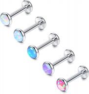 stylish and secure: milacolato's 5-piece opal labret piercing set in stainless steel for nose, lips, and ears logo