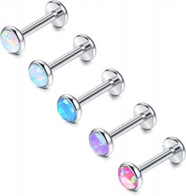 img 4 attached to Stylish And Secure: MILACOLATO'S 5-Piece Opal Labret Piercing Set In Stainless Steel For Nose, Lips, And Ears