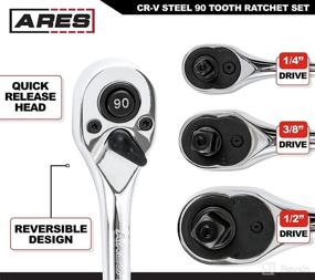 img 2 attached to ARES 42048 3-Piece 90 Tooth Ratchet Set: 🔧 Premium Construction, Mirror Polish Finish, Quick Release & Reversible Design