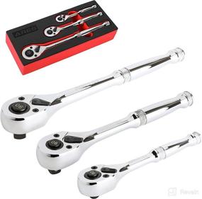 img 4 attached to ARES 42048 3-Piece 90 Tooth Ratchet Set: 🔧 Premium Construction, Mirror Polish Finish, Quick Release & Reversible Design