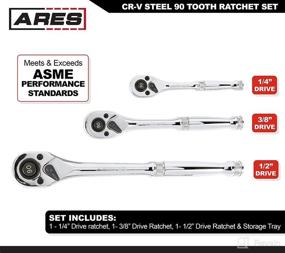 img 1 attached to ARES 42048 3-Piece 90 Tooth Ratchet Set: 🔧 Premium Construction, Mirror Polish Finish, Quick Release & Reversible Design