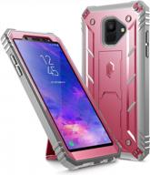 galaxy a6 kickstand rugged case, poetic revolution full-body rugged heavy duty case with [built-in-screen protector] for samsung galaxy a6 (2018)(do not fit galaxy a6 plus) - pink logo