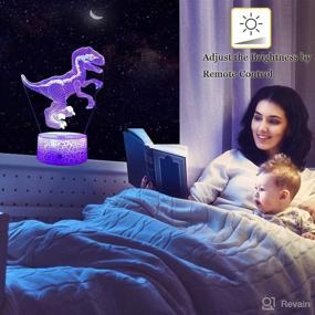 img 1 attached to 🦖 Dinosaur 3D Illusion Lamp Night Lights: 16 Colors Changing Bedside Lamp with Smart Touch and Remote Control - Perfect Birthday Gift for Boys