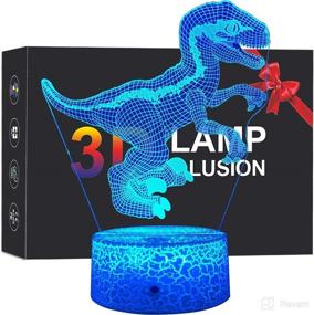 img 4 attached to 🦖 Dinosaur 3D Illusion Lamp Night Lights: 16 Colors Changing Bedside Lamp with Smart Touch and Remote Control - Perfect Birthday Gift for Boys