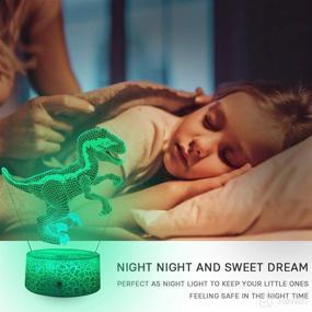 img 2 attached to 🦖 Dinosaur 3D Illusion Lamp Night Lights: 16 Colors Changing Bedside Lamp with Smart Touch and Remote Control - Perfect Birthday Gift for Boys