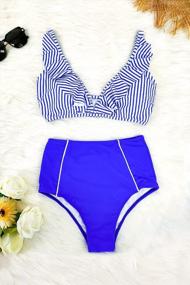 img 3 attached to Fashionable And Flattering: SouqFone Women'S High Waisted Bikini Swimsuits With V Neck, Ruffle Detailing, And Two Piece Design