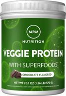 mrm nutrition veggie protein with superfoods chocolate flavored 22g complete protein over 8.8g essential amino acids 13 superfoods with omega 3s and omega6s keto friendly 30 servings logo