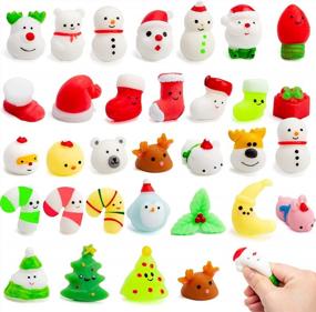 img 4 attached to 32 PCS Christmas Mochi Squishies Toys Stress Relief Fidget Mini Squeeze Goodie Bag Fillers For Children With Autism - Perfect For Christmas Parties