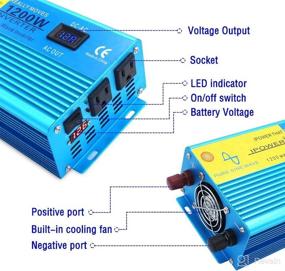 img 1 attached to IpowerBingo 1200W Pure Sine Wave Power Inverter: Convert 12V DC to 110V AC with LCD Display, 2 AC Outlets, and 2 Battery Cables - Ideal for Car, Boat, and More