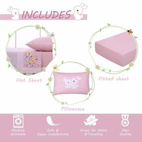 img 1 attached to Розовый комплект постельного белья для малышей для девочек - комплект из 3 простыней и наволочек с подогнанной простыней, плоской простыней и наволочкой-конвертом