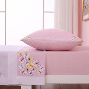 img 4 attached to Розовый комплект постельного белья для малышей для девочек - комплект из 3 простыней и наволочек с подогнанной простыней, плоской простыней и наволочкой-конвертом