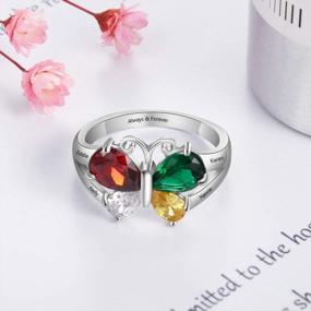 img 1 attached to Персонализированное кольцо матери с 2 искусственными камнями и индивидуальными именами - Кольцо обещания бабочки для женщин - Идеальный подарок на годовщину - JewelOra