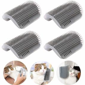 img 4 attached to Pack Of 4 Cat Self-Groomers With Catnip Pouch And Wall Corner Scratcher - Soft Grooming Combs Ideal For Short And Long Fur Cats, Cat Brush Toy For Indoor Cats And Kittens With Massage Function
