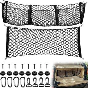 img 4 attached to 🚗 Stretchable Automotive Cargo Net Organizer: Black Trunk Storage Mesh with 3 Pockets, Hooks & Screws - Ideal for SUVs, Pickups, and Trucks