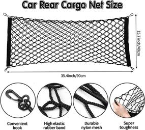 img 2 attached to 🚗 Stretchable Automotive Cargo Net Organizer: Black Trunk Storage Mesh with 3 Pockets, Hooks & Screws - Ideal for SUVs, Pickups, and Trucks