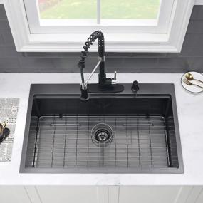 img 2 attached to VASOYO 33X22 Black Drop-In Workstation Sink, 16 Gauge Stainless Steel, 10 Inch Deep Single Bowl, Gunmetal Matte Black Finish - Ideal For Topmount Installation In Kitchen
