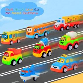 img 1 attached to 9-Piece Car Toy Set For 2-5 Year Olds - Big Carrier Truck, 8 Cartoon Pull Back Cars, Colorful Assorted Vehicles, Sound & Light Transport Truck – Best Gift For Boys & Girls!