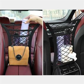 img 3 attached to 🚗 Universal Car Net Organizer, 3-Layer Mesh Pocket for Backseat Barrier, Dog Kid Cargo Purse Handbag Holder, Tissue Storage, Driver Netting Bag