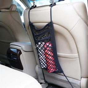 img 1 attached to 🚗 Universal Car Net Organizer, 3-Layer Mesh Pocket for Backseat Barrier, Dog Kid Cargo Purse Handbag Holder, Tissue Storage, Driver Netting Bag