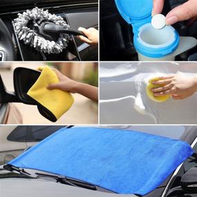 img 2 attached to 🚗 AUTODECO 25-Piece Microfiber Car Wash Cleaning Kit: Gloves, Towels, Applicator Pads, Sponge, Wheel Brush, Car Care Set with Storage Box - Black, Grey, Yellow Handle