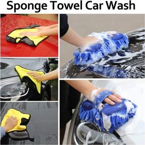 img 1 attached to 🚗 AUTODECO 25-Piece Microfiber Car Wash Cleaning Kit: Gloves, Towels, Applicator Pads, Sponge, Wheel Brush, Car Care Set with Storage Box - Black, Grey, Yellow Handle