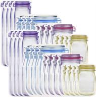 👜 portable food saver: 32-pack mason jar bags for travel & camping - airtight sealed ziplock bags in 4 sizes логотип